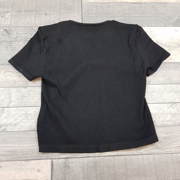 Urban Outfitters Crew Neck Tee T Shirt Medium UK 12 Black Ribbed Basics Stretch - Picture 2 of 8